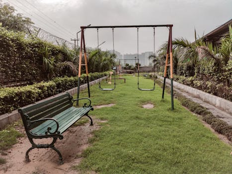 peaceful urban park with well-lit paths