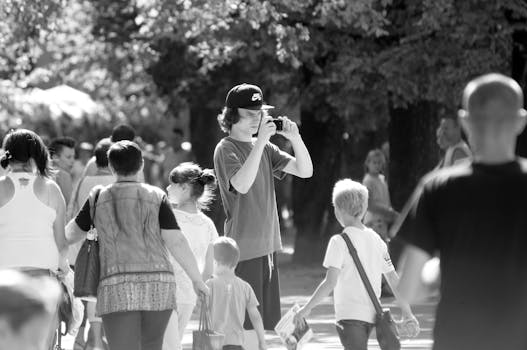 scenic city park with people walking