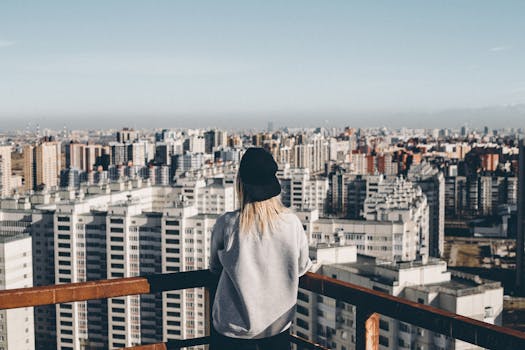 rooftop garden overlooking city skyline