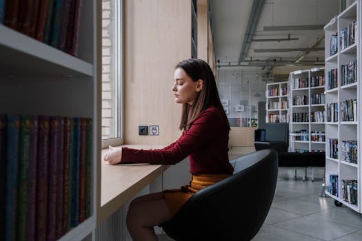 peaceful library reading area