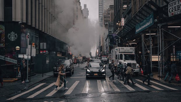 a busy city street filled with noise