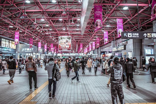 subway station with commuters