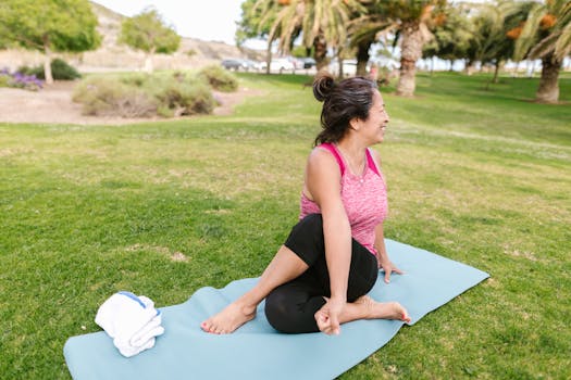 a peaceful urban park with people practicing mindfulness