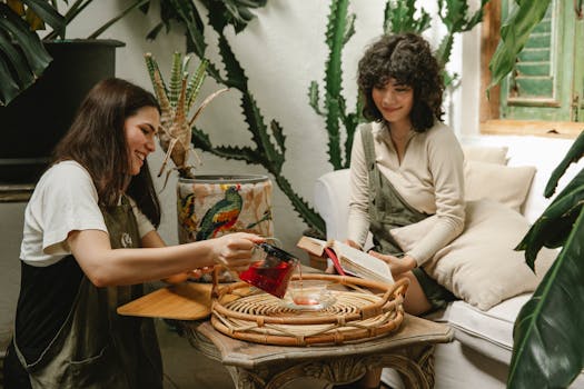 introvert friend reading a book in a cozy cafe