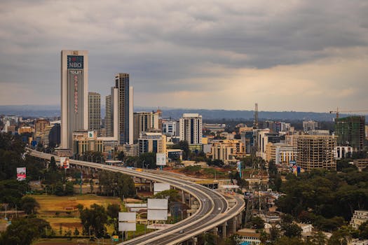 urban skyline with busy streets