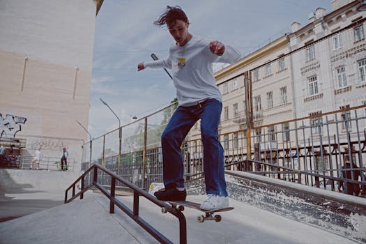 skateboarder performing tricks in the city